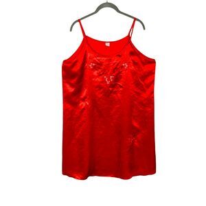 Slip Dress Red Satin Nighty Vintage 80s Negligee Sleeveless Camisole Top Size XL